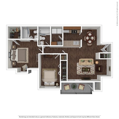 Floor plan for 2 beds, 2 baths, 1024 sqft